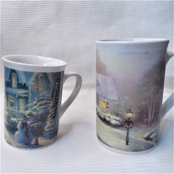 Mugs Coffee 2 Thomas Kinkade Christmas Blessings 2002 & 2011 Winter Holiday Cup - Picture 2 of 5